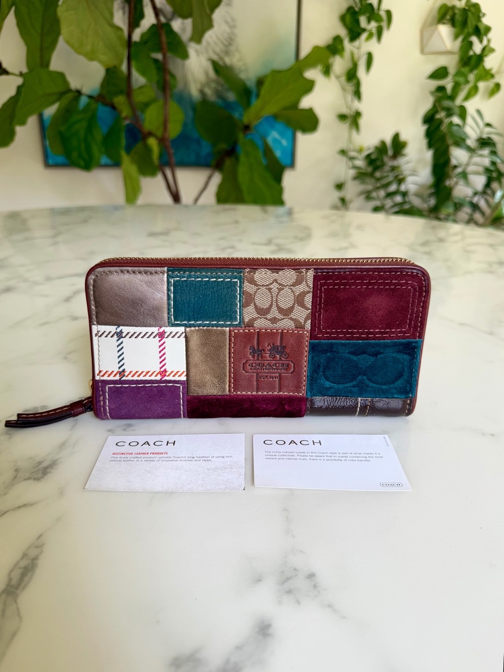 Coach Vintage Y2K Bleecker Holiday Patchwork Accordion Zip Long Leather Wallet